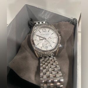 Michael Kors Silver Chronograph Watch with Crystal Details